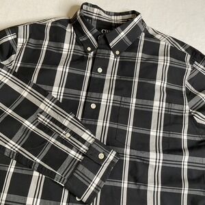 Chaps Mens Plaid Long Sleeve Button-Down Shirt Black White S Lg Stretch EasyCare